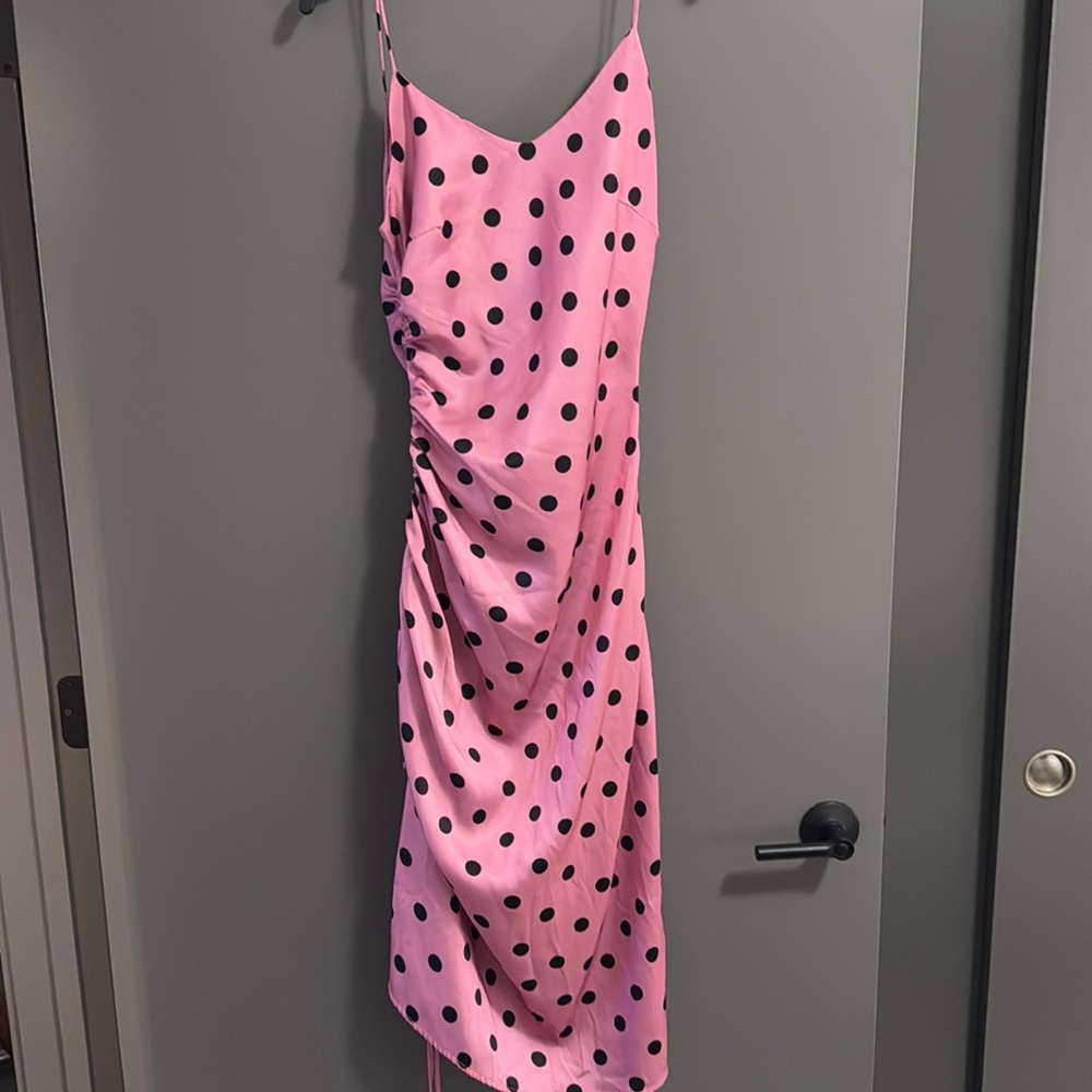 Pink polka dot maxi dress